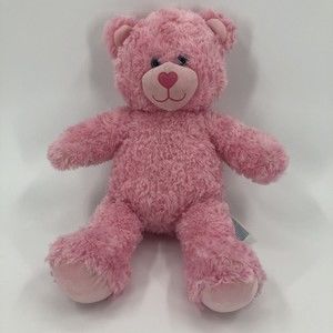 Build A Bear Pink Cuddles Teddy Heart Nose Swirly Fur Plush 16" Blue Eyes Animal